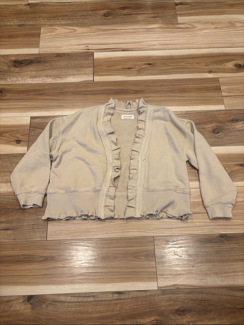 Free People Beige Ruffle-Trim Open Cardigan